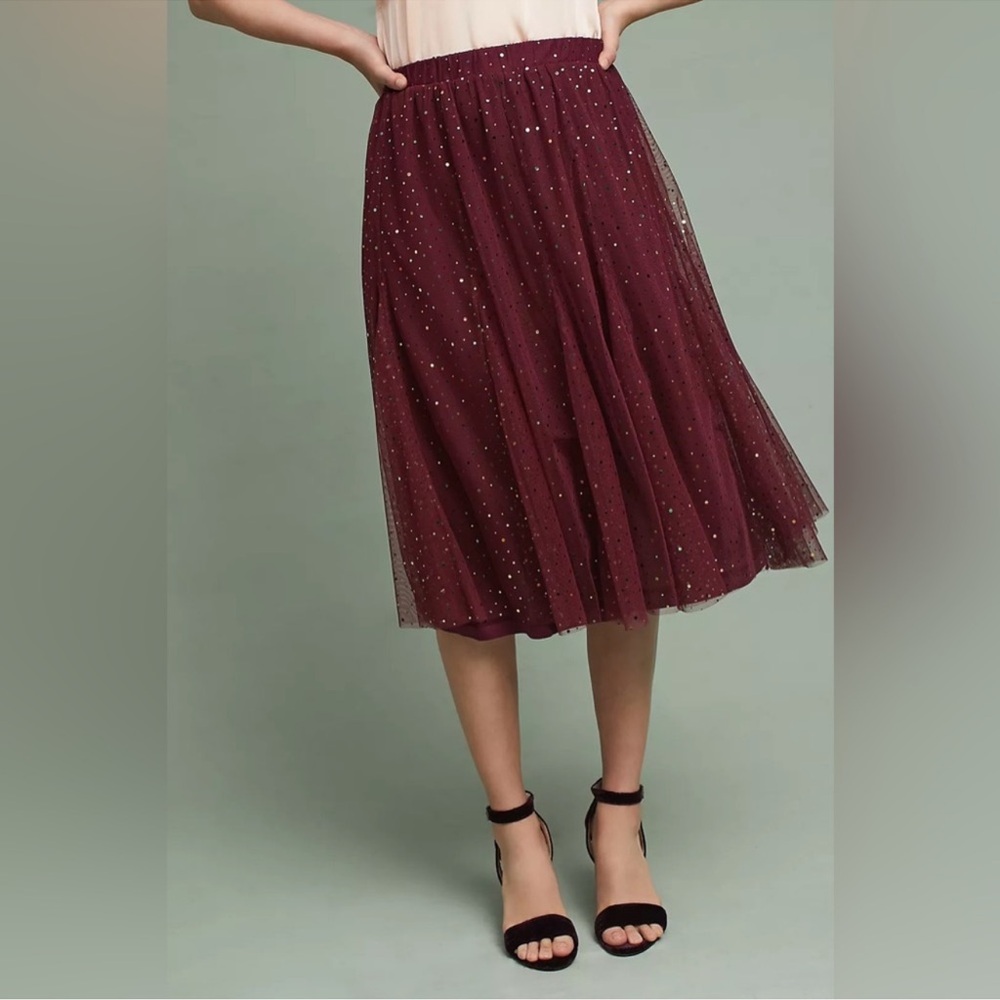 HD in Paris Anthropologie Burgundy Tulle Iridescent Sparkles Balletcore Skirt